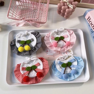 Pet Bib Cherry Print Cotton Fabric Collar 01