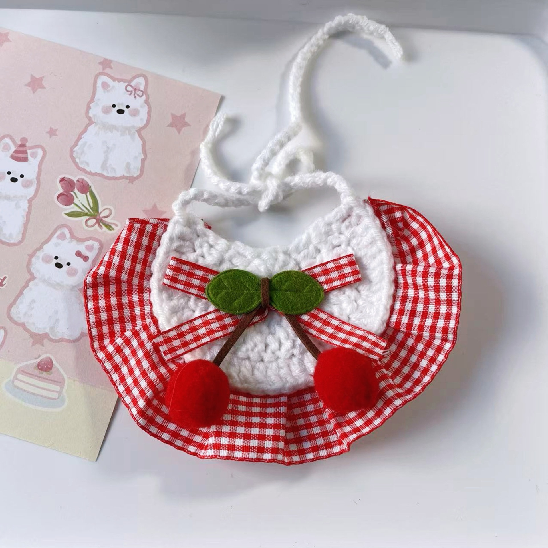 Pet Bib Cherry Print Cotton Fabric Collar