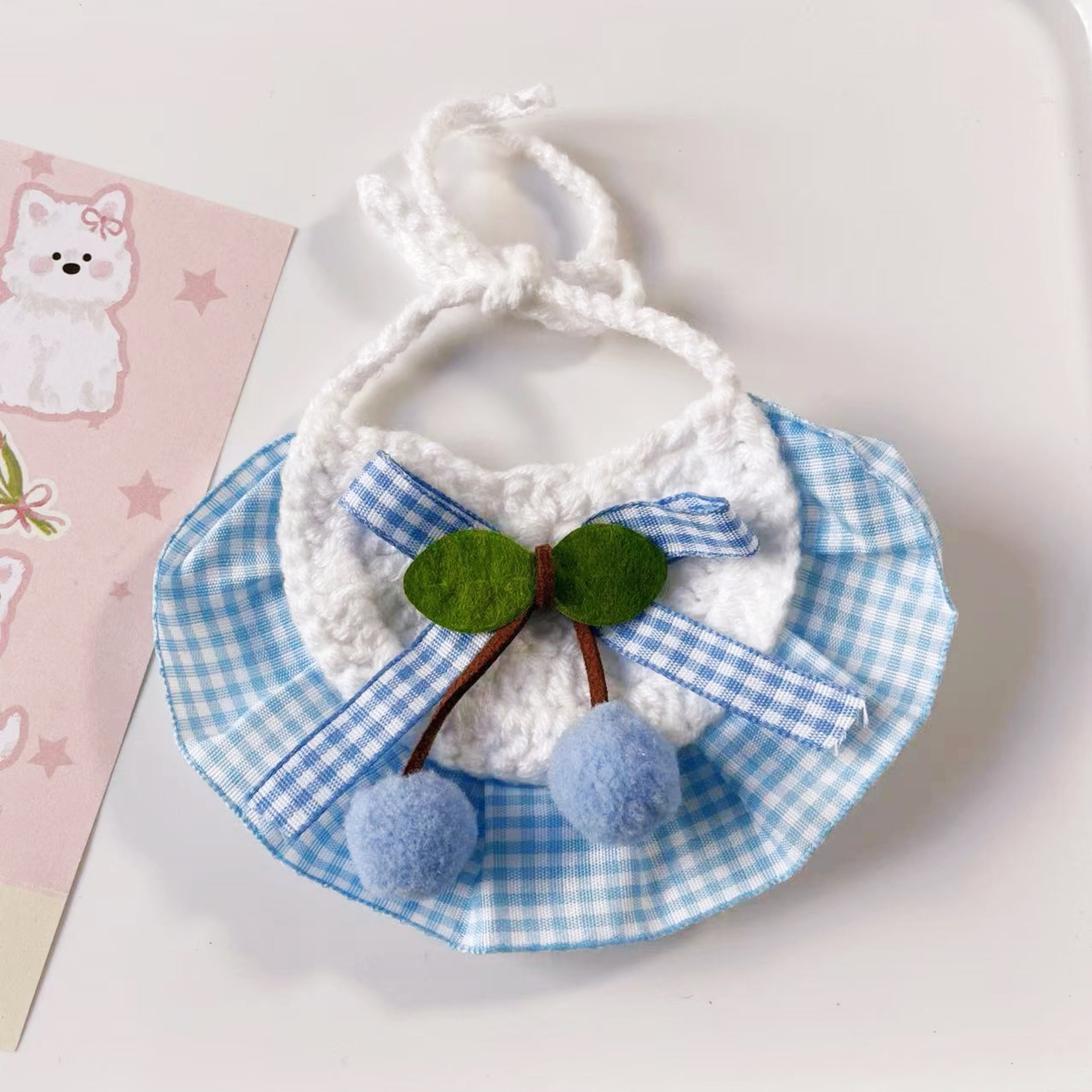 Pet Bib Cherry Print Cotton Fabric Collar