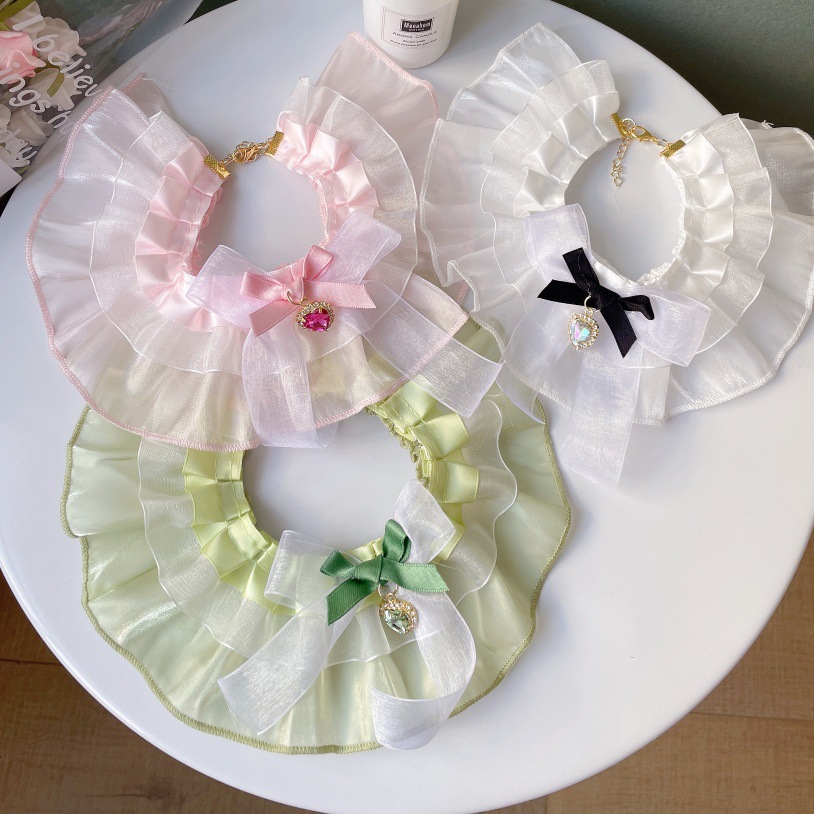 Pet Lace Bib Ruffle Trim Crystal Bow