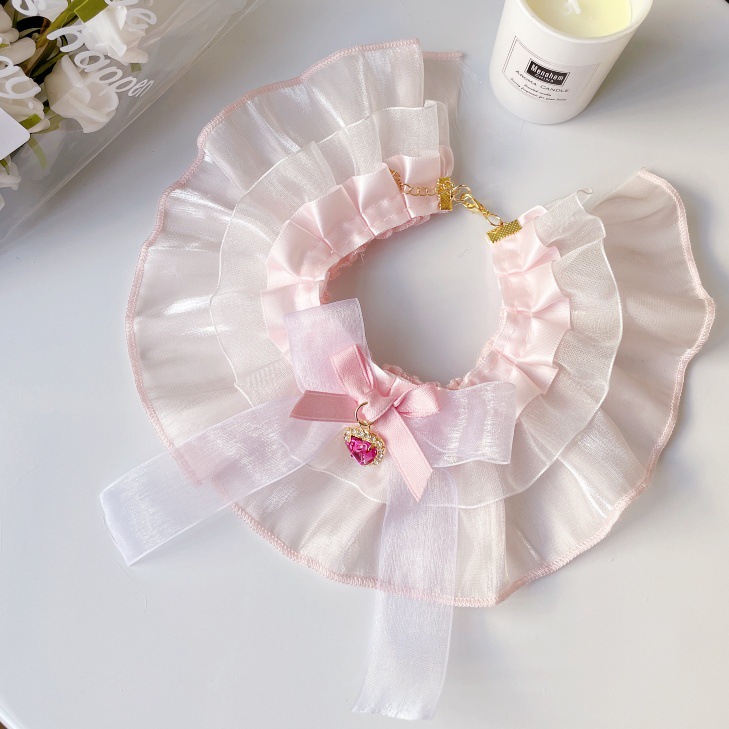 Pet Lace Bib Ruffle Trim Crystal Bow