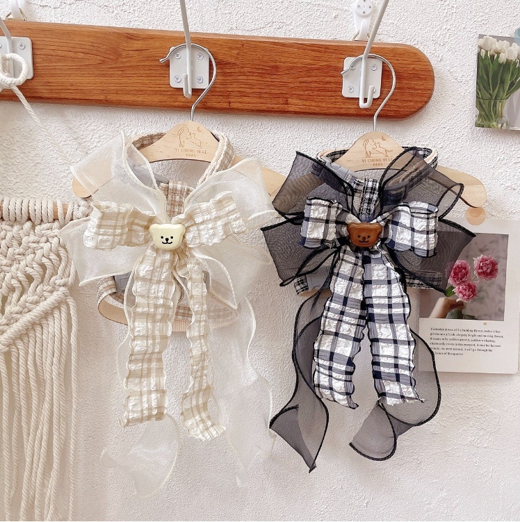 Pet Harness Leash Set Plaid Bow Design