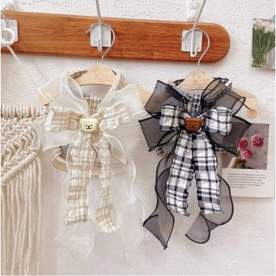 Pet Harness Leash Set Plaid Bow Design 01