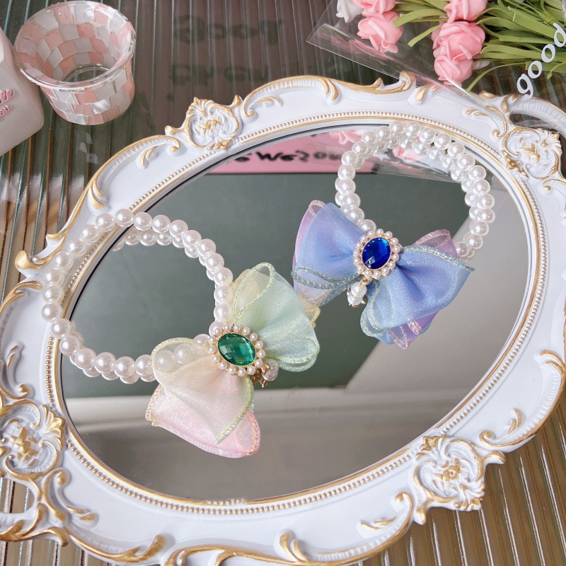 Pet Pearl Necklace Bow Charm Gemstone Accent