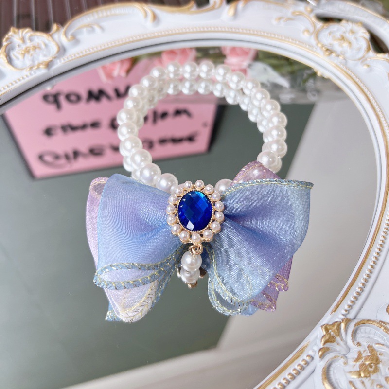 Pet Pearl Necklace Bow Charm Gemstone Accent