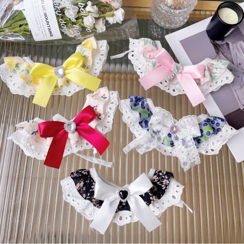 Pet Floral Bib Lace Trim Crystal Center