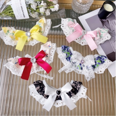 Pet Floral Bib Lace Trim Crystal Center 02