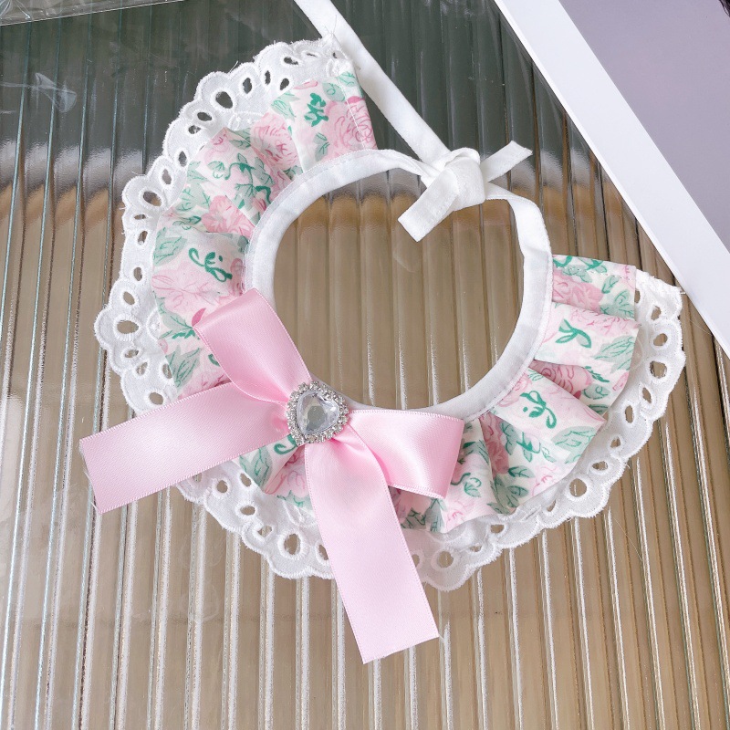 Pet Floral Bib Lace Trim Crystal Center