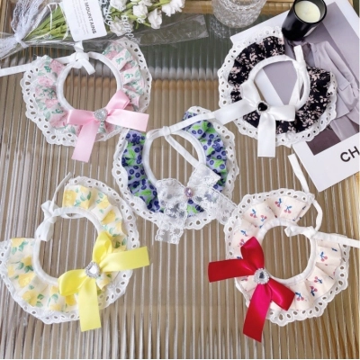 Pet Floral Bib Lace Trim Crystal Center 01