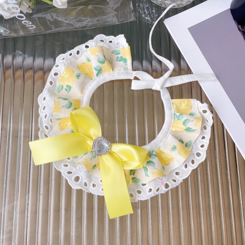 Pet Floral Bib Lace Trim Crystal Center
