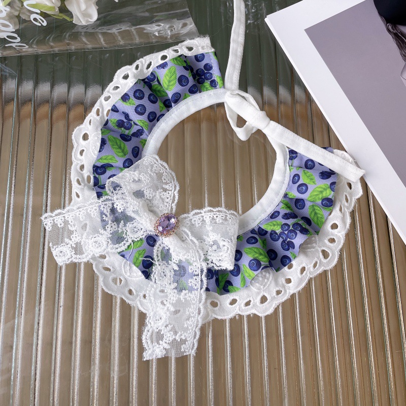 Pet Floral Bib Lace Trim Crystal Center