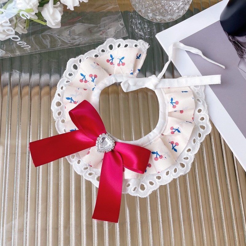 Pet Floral Bib Lace Trim Crystal Center