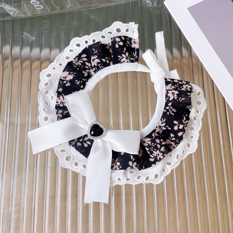 Pet Floral Bib Lace Trim Crystal Center