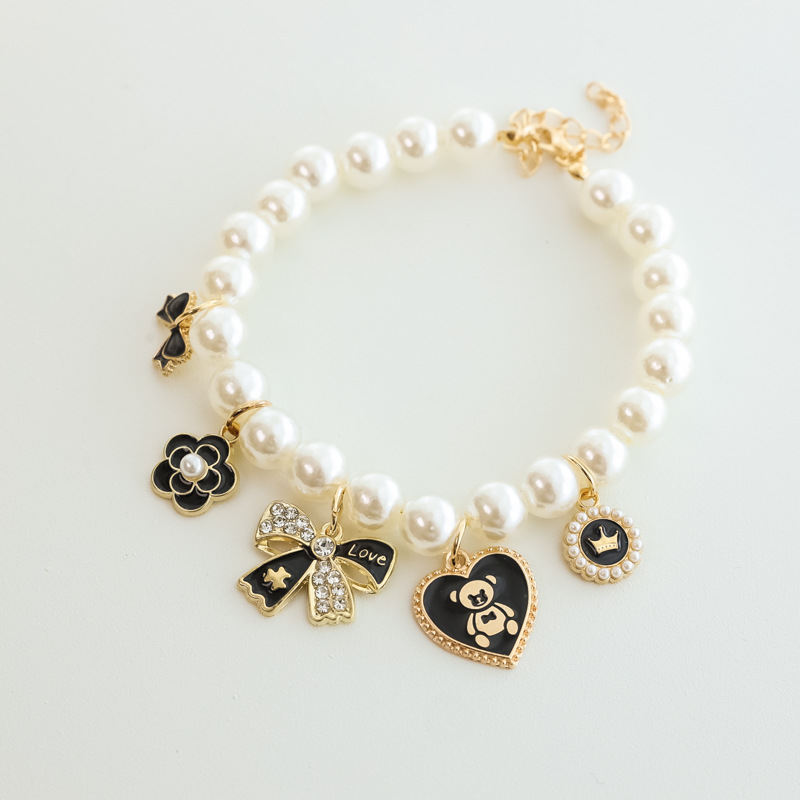 Pet Pearl Necklace Vintage Lady Bow Heart Decorations