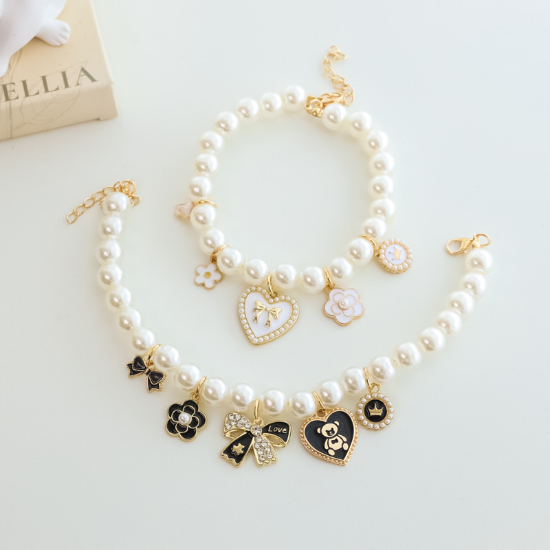 Pet Pearl Necklace Vintage Lady Bow Heart Decorations