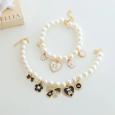 Pet Pearl Necklace Vintage Lady Bow Heart Decorations 02