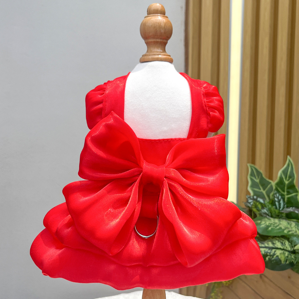Pet Wedding Dress Set Back Bow Design