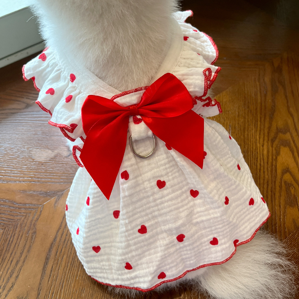 Pet Ruffle Dress Set Heart Pattern Design