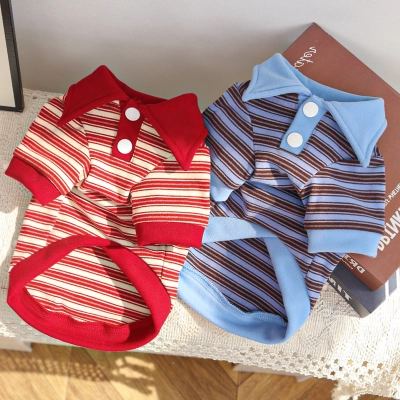 Pet Polo Shirt Set Classic Stripe Design 02