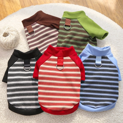 Pet Striped Shirt Set Metal Ring Collar 01