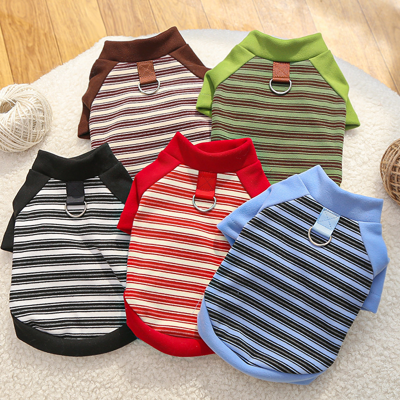 Pet Striped Shirt Set Metal Ring Collar