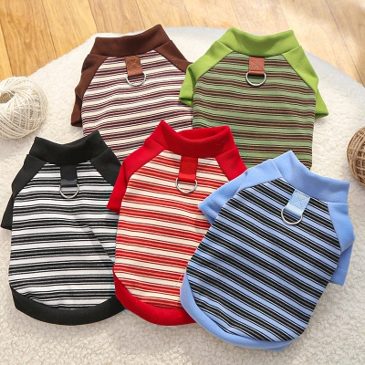 Pet Striped Shirt Set Metal Ring Collar 02