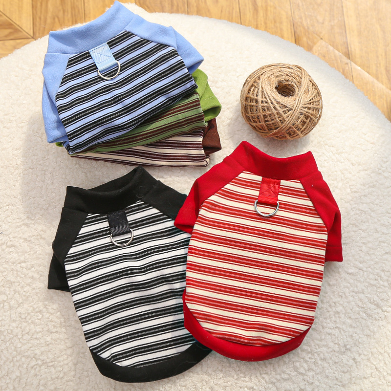 Pet Striped Shirt Set Metal Ring Collar