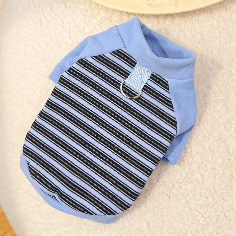 Pet Striped Shirt Set Metal Ring Collar
