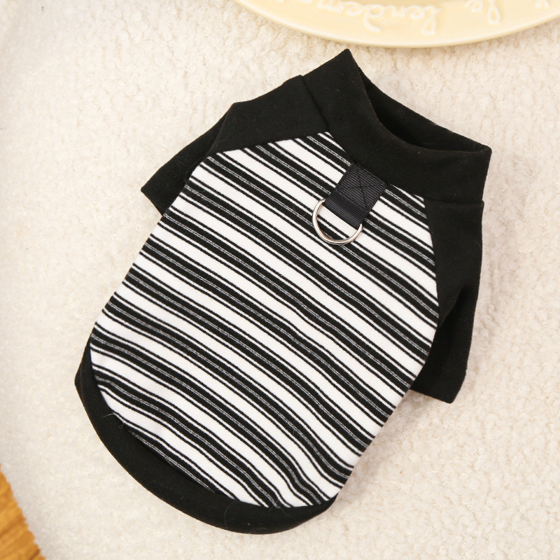 Pet Striped Shirt Set Metal Ring Collar