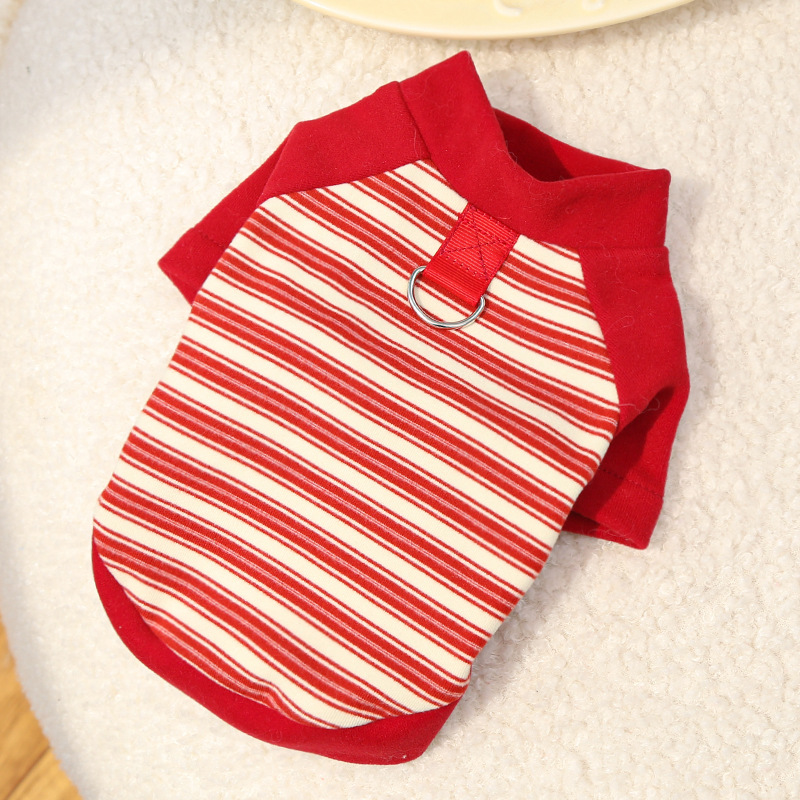 Pet Striped Shirt Set Metal Ring Collar