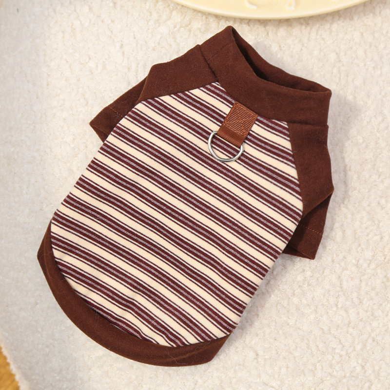 Pet Striped Shirt Set Metal Ring Collar