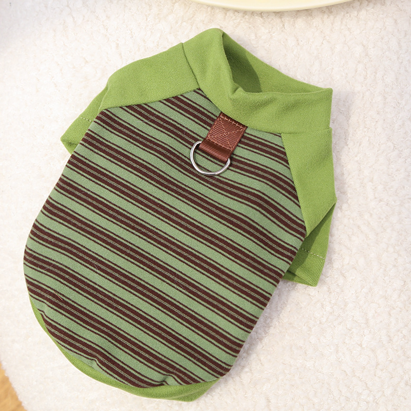 Pet Striped Shirt Set Metal Ring Collar