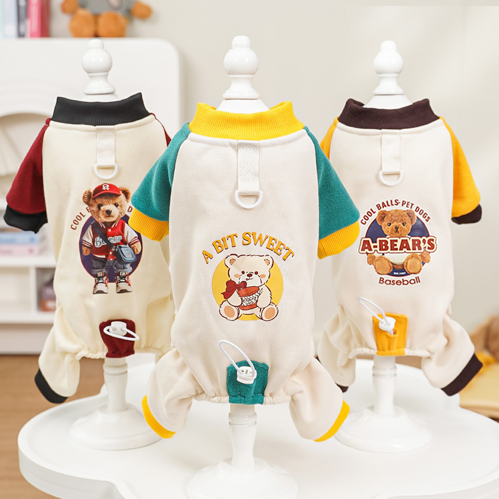 Pet Hoodie Set Bear Print Sporty Design