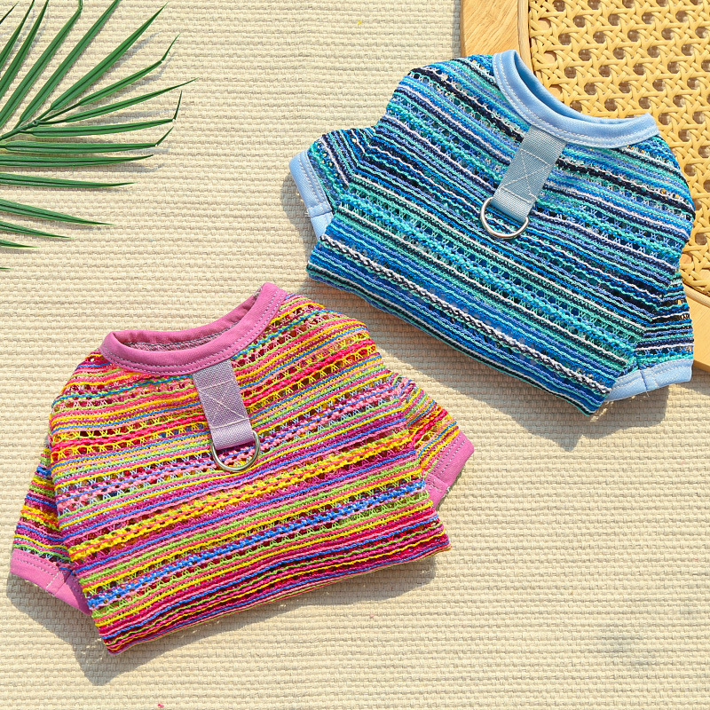 Pet Striped Vest Set Colorful Summer Design