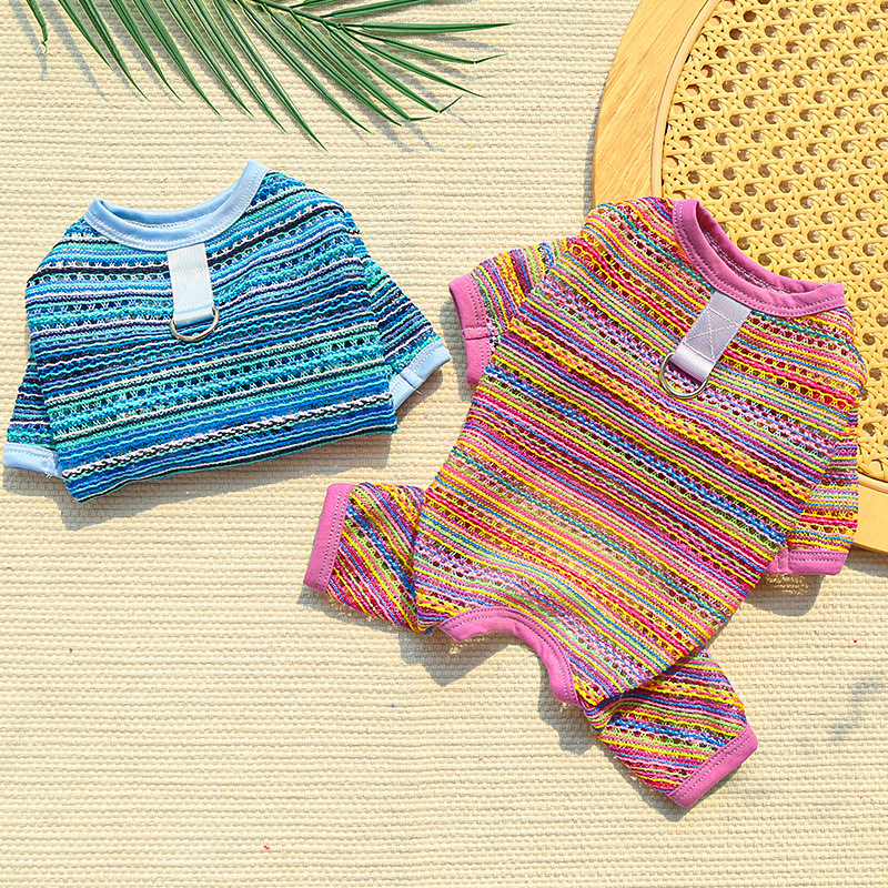 Pet Striped Vest Set Colorful Summer Design
