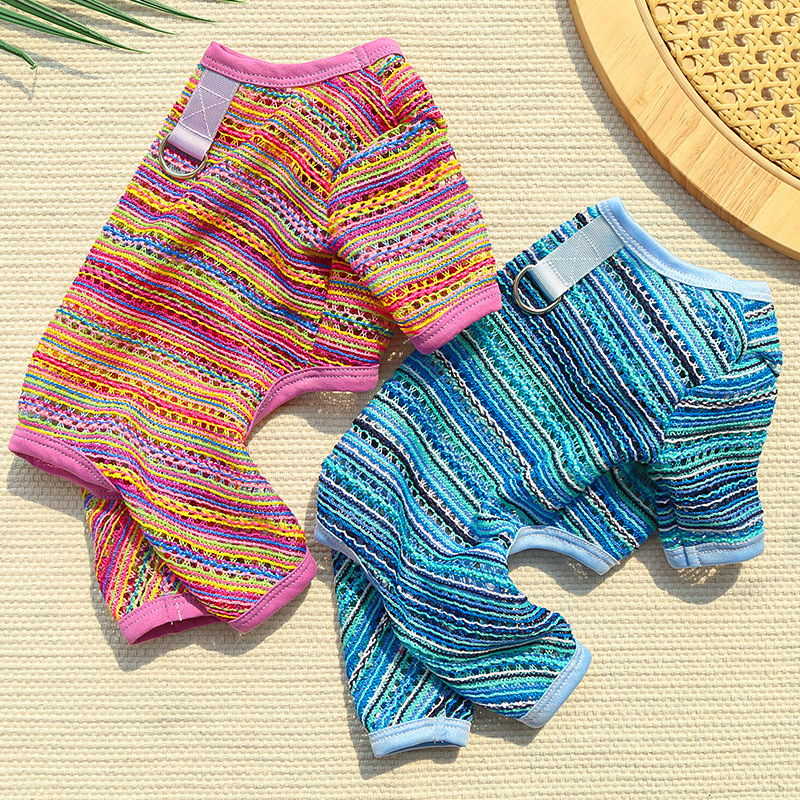 Pet Striped Vest Set Colorful Summer Design