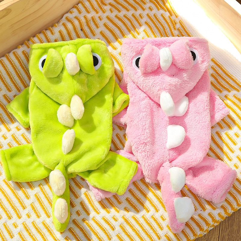 Pet Dinosaur Costume Set Plush Hooded Design