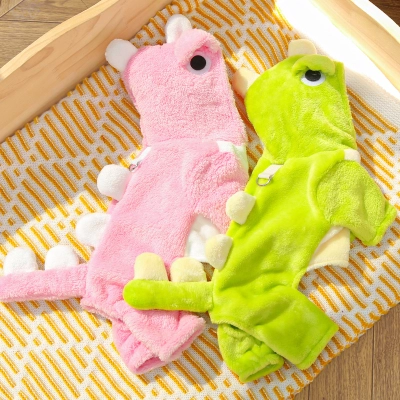 Pet Dinosaur Costume Set Plush Hooded Design 02