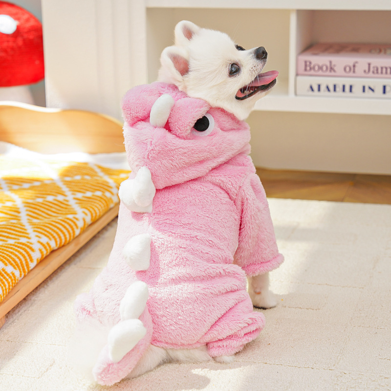 Pet Dinosaur Costume Set Plush Hooded Design