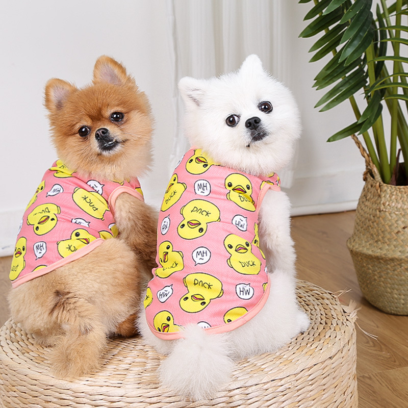 Pet Duck Print Vest Set Mesh Design