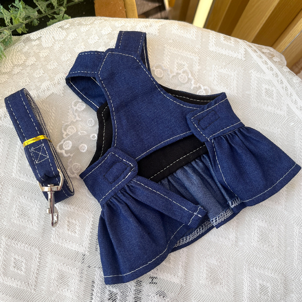 Pet Denim Dress Set Lace Trim Design