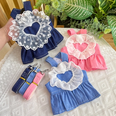 Pet Denim Dress Set Lace Trim Design 01