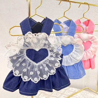 Pet Denim Dress Set Lace Trim Design 02