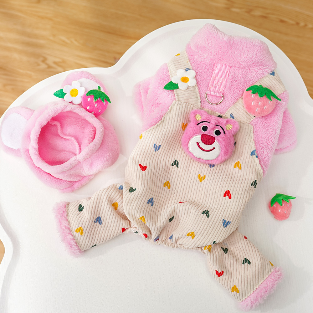 Pet Overalls Set Floral Strawberry Decoration
