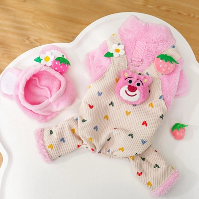 Pet Overalls Set Floral Strawberry Decoration 01