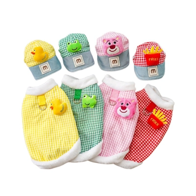 Pet Hat Outfit Set Plaid Pattern Design 01