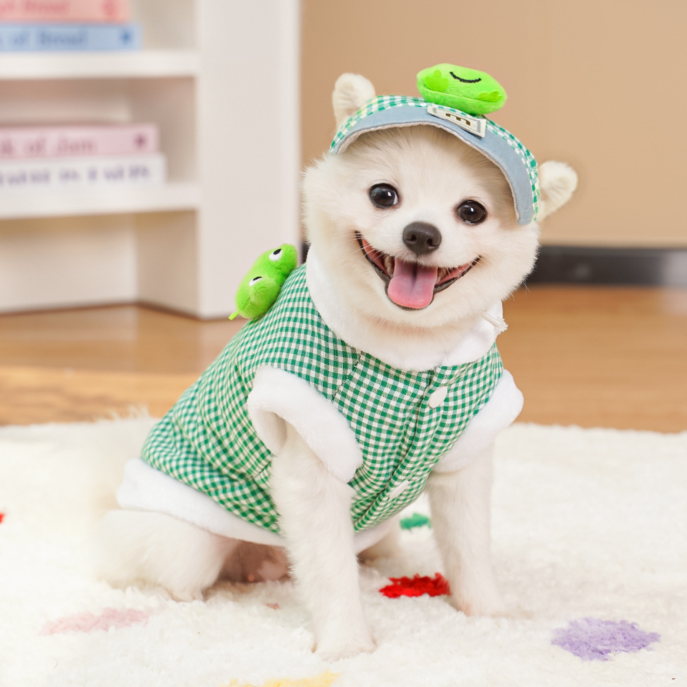 Pet Hat Outfit Set Plaid Pattern Design