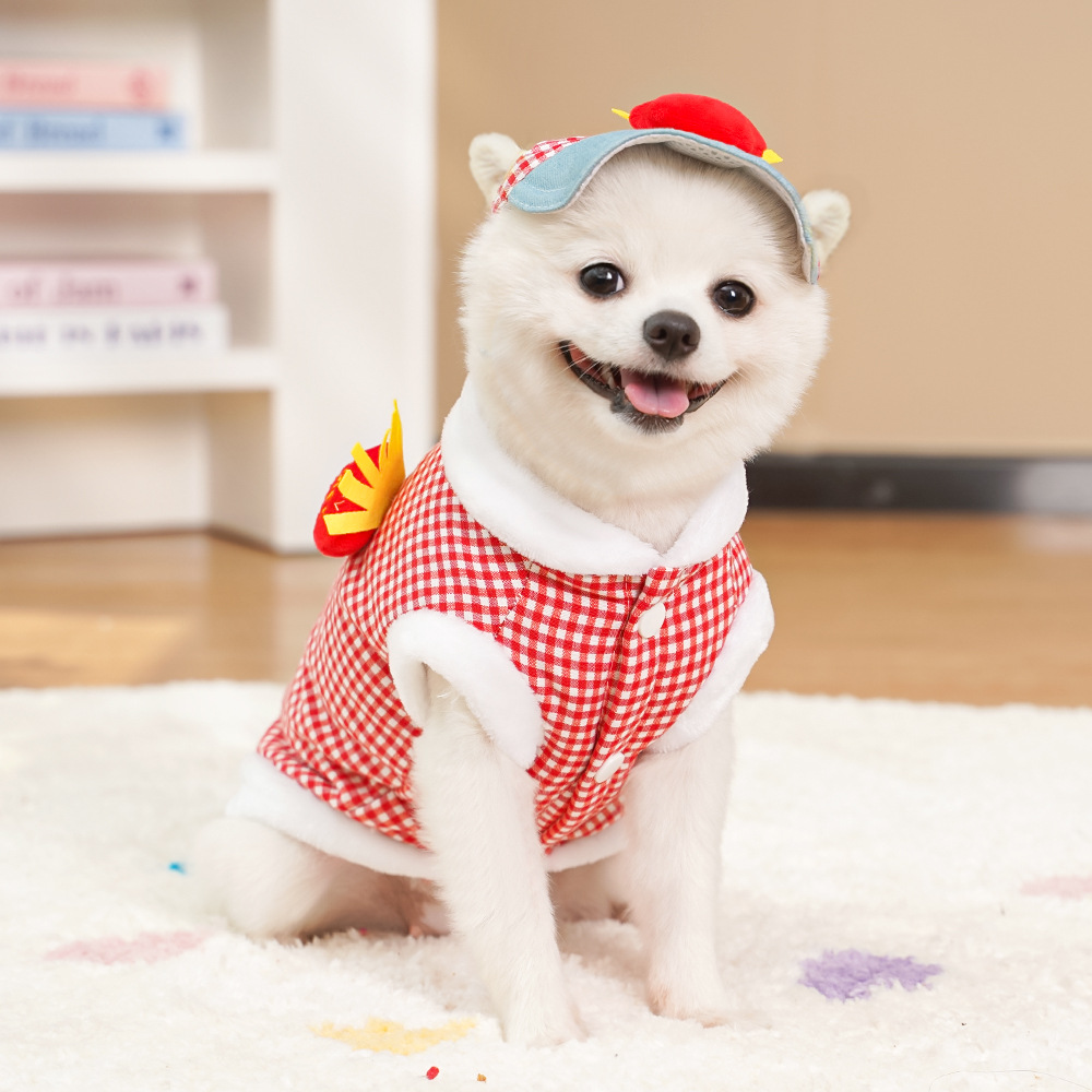 Pet Hat Outfit Set Plaid Pattern Design