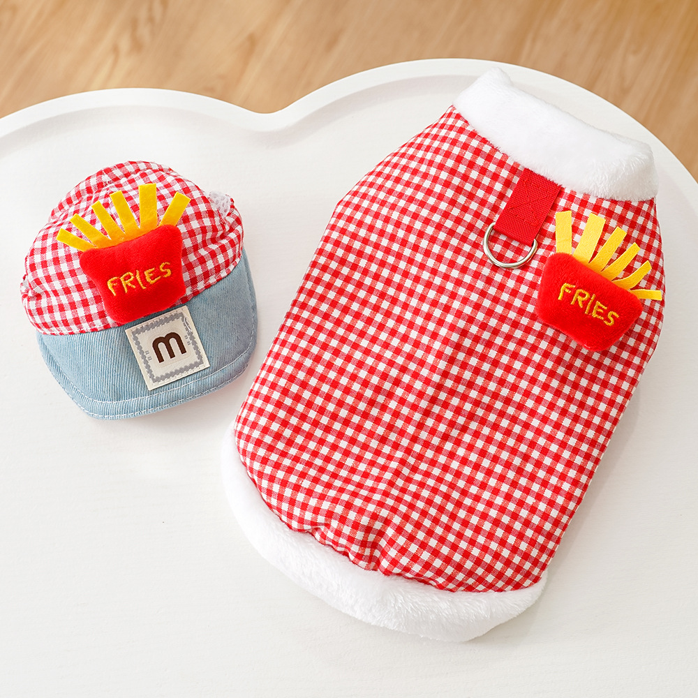 Pet Hat Outfit Set Plaid Pattern Design