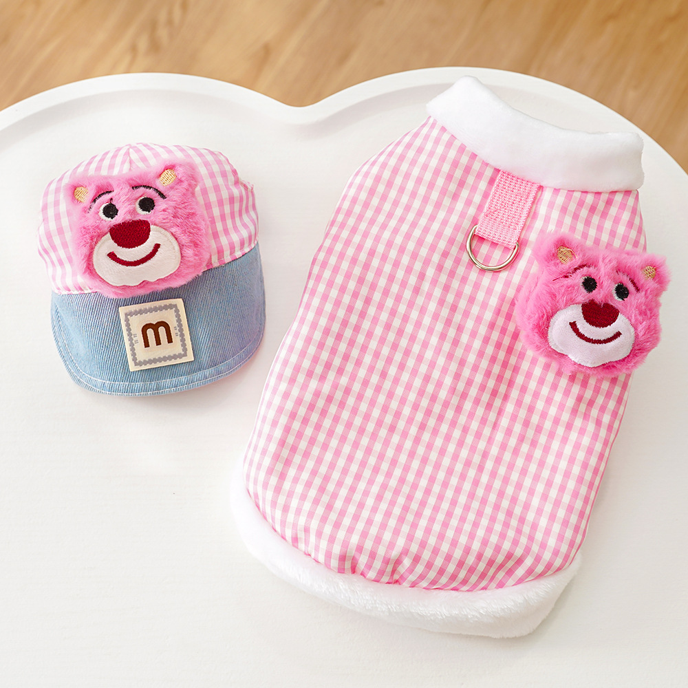 Pet Hat Outfit Set Plaid Pattern Design